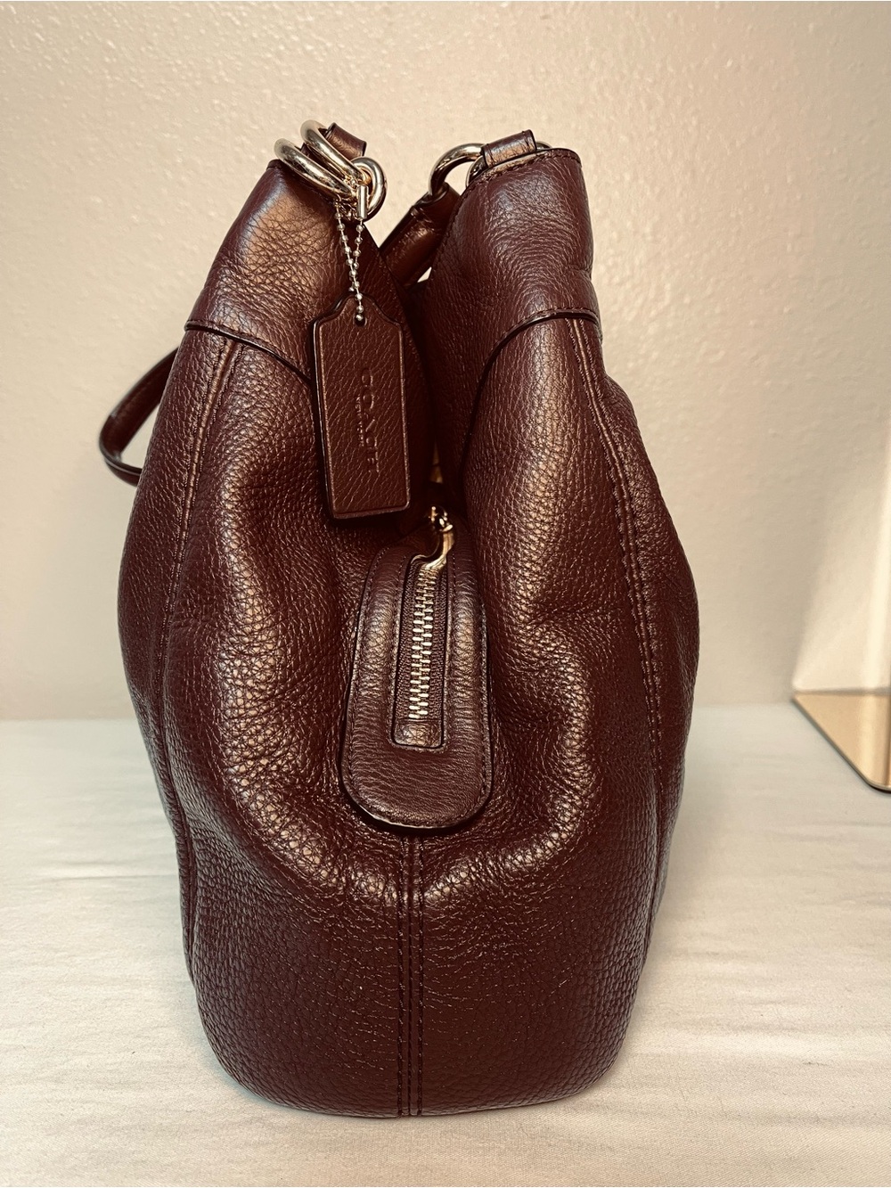 Coach Lexy Pebbled Leather Shoulder Bag in Oxblood - Picture 4 of 15